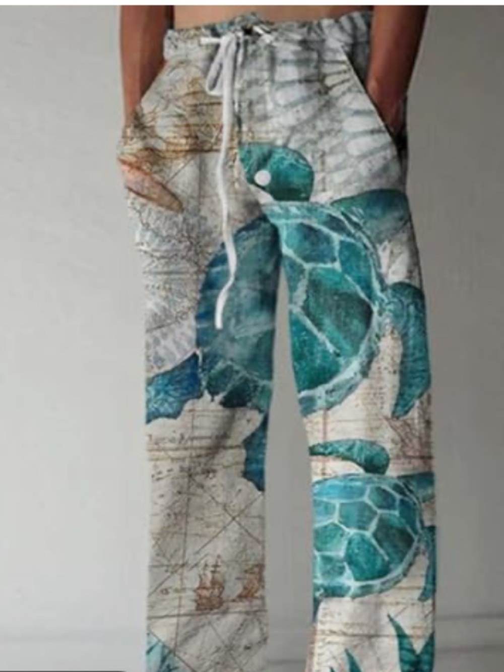 Maroths Sea Turtle Beach Lounge Pants Coastal Ocean Nautical Print Size Medium